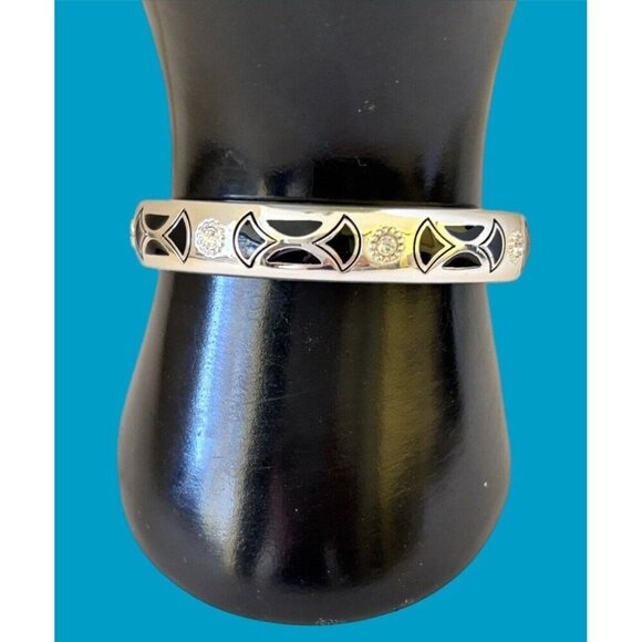 Brighton CAPELLA Silver Crystal Black Enamel Hinged Bangle Bracelet - Picture 2 of 6